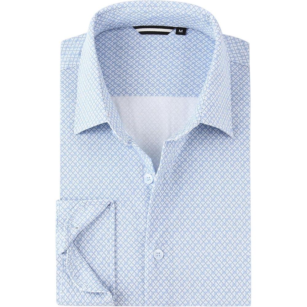 imageAlex Vando Mens Print Button Down Shirts Breathable Long Sleeve Regular Fit Knit Dress Shirts for MenWhite Clover