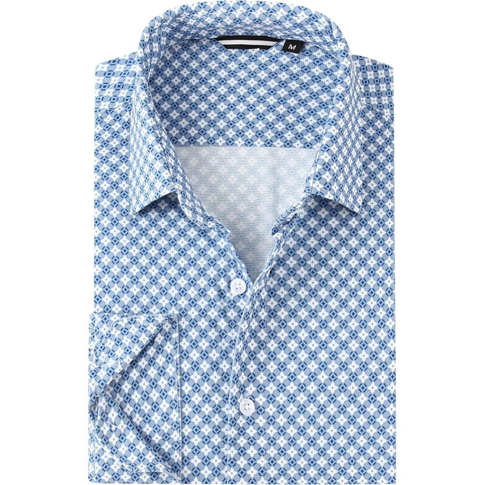 imageAlex Vando Mens Print Button Down Shirts Breathable Long Sleeve Regular Fit Knit Dress Shirts for MenWhite Flower