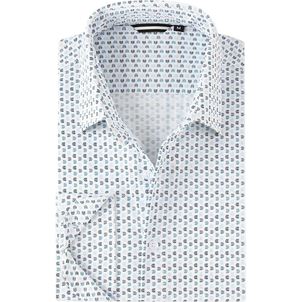 imageAlex Vando Mens Print Button Down Shirts Breathable Long Sleeve Regular Fit Knit Dress Shirts for MenWhite U