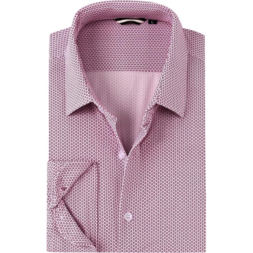 imageAlex Vando Mens Print Button Down Shirts Breathable Long Sleeve Regular Fit Knit Dress Shirts for MenWine Diamond