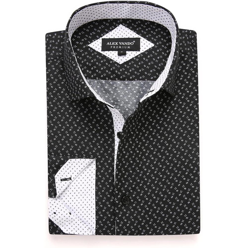 imageAlex Vando Mens Printed Dress Shirts Long Sleeve Regular Fit Button Down ShirtBlack 1218