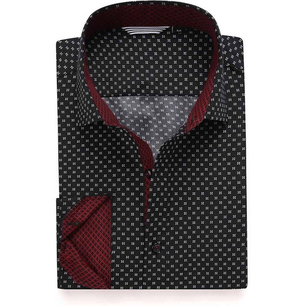 imageAlex Vando Mens Printed Dress Shirts Long Sleeve Regular Fit Button Down ShirtBlack 124