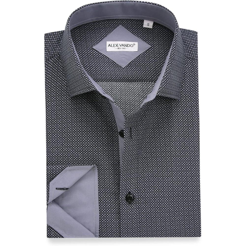 imageAlex Vando Mens Printed Dress Shirts Long Sleeve Regular Fit Button Down ShirtBlack 130