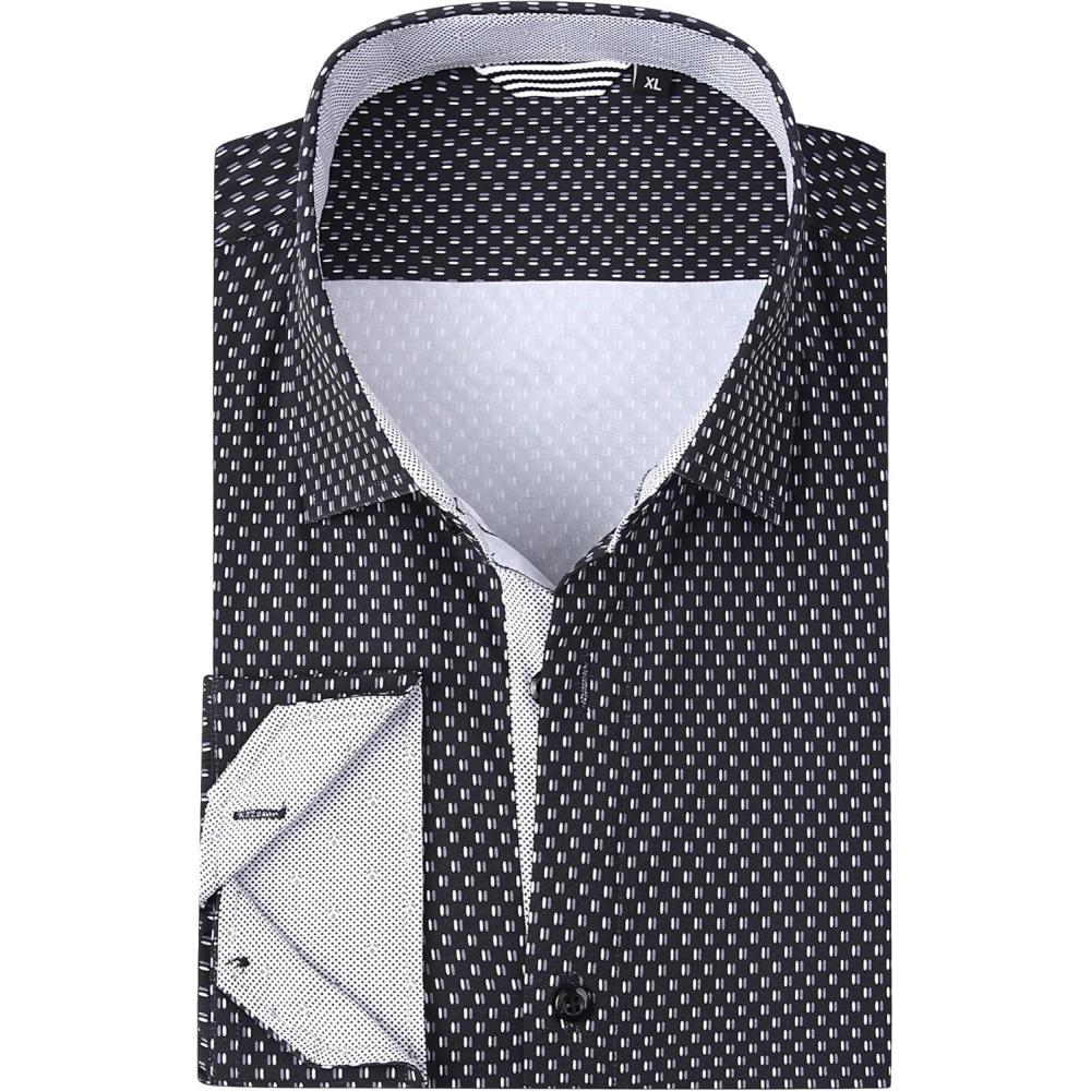 imageAlex Vando Mens Printed Dress Shirts Long Sleeve Regular Fit Button Down ShirtBlack Twins 36