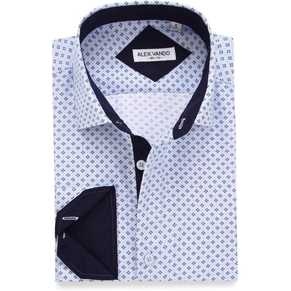 imageAlex Vando Mens Printed Dress Shirts Long Sleeve Regular Fit Button Down ShirtBlue 863