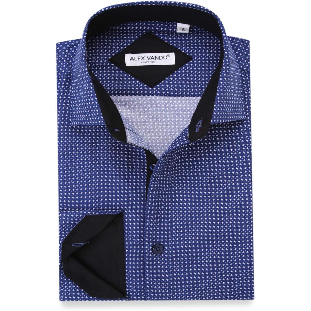 imageAlex Vando Mens Printed Dress Shirts Long Sleeve Regular Fit Button Down ShirtBlue 879