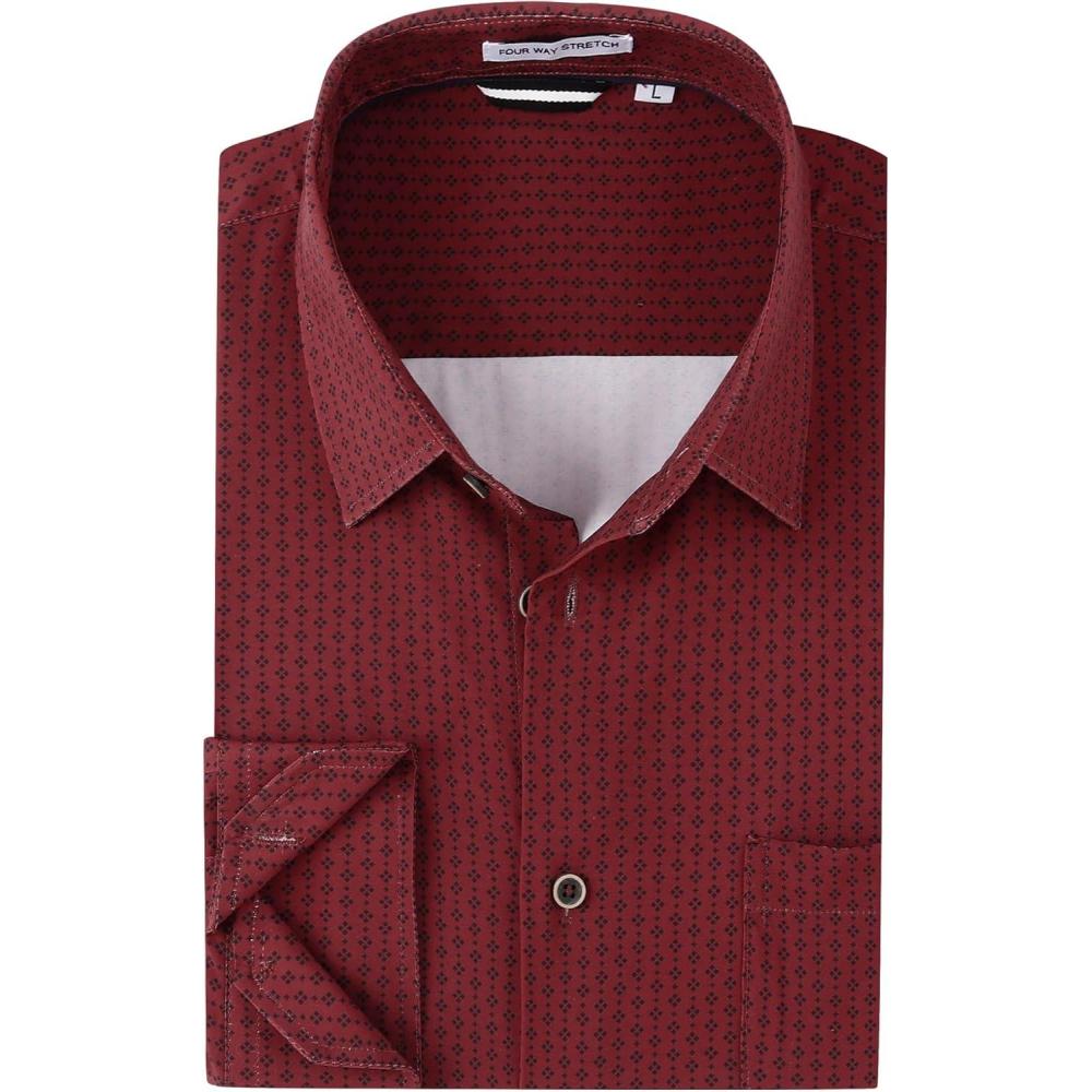 imageAlex Vando Mens Printed Dress Shirts Long Sleeve Regular Fit Button Down ShirtBurgundy 141