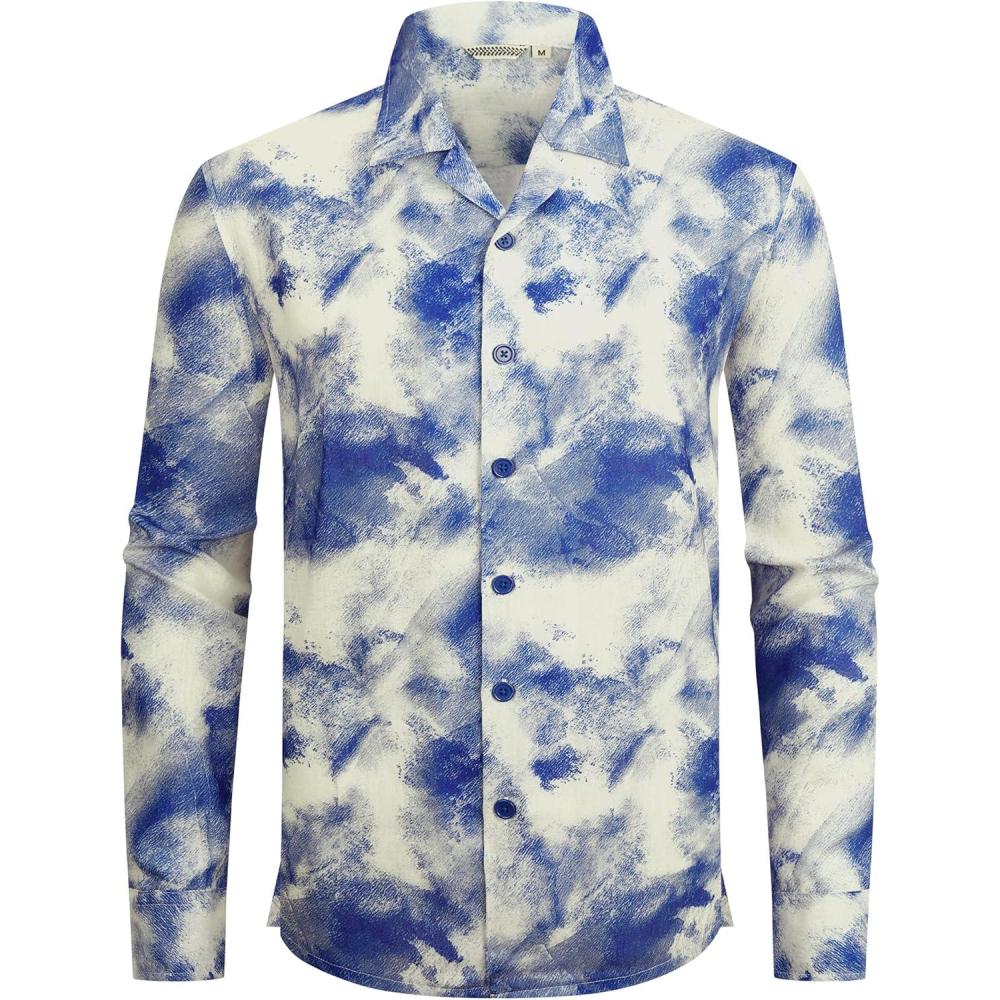 imageAlex Vando Mens Printed Dress Shirts Long Sleeve Regular Fit Button Down ShirtLs Blue Tiedye