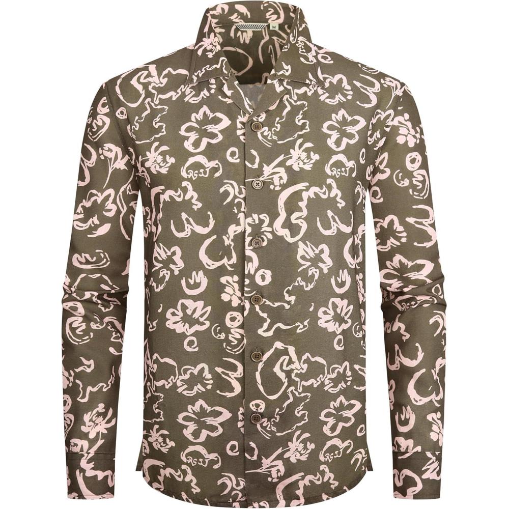 imageAlex Vando Mens Printed Dress Shirts Long Sleeve Regular Fit Button Down ShirtLs Brown Geometric
