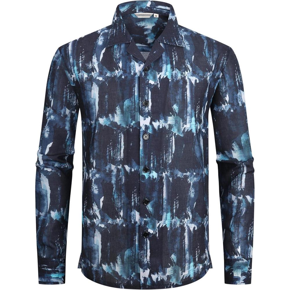 imageAlex Vando Mens Printed Dress Shirts Long Sleeve Regular Fit Button Down ShirtLs Navy Tiedye