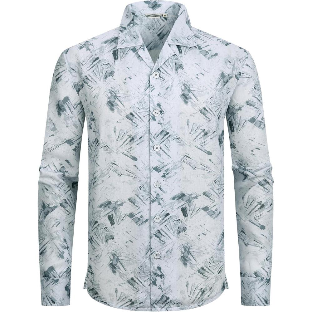 imageAlex Vando Mens Printed Dress Shirts Long Sleeve Regular Fit Button Down ShirtLs White Grey Stuff
