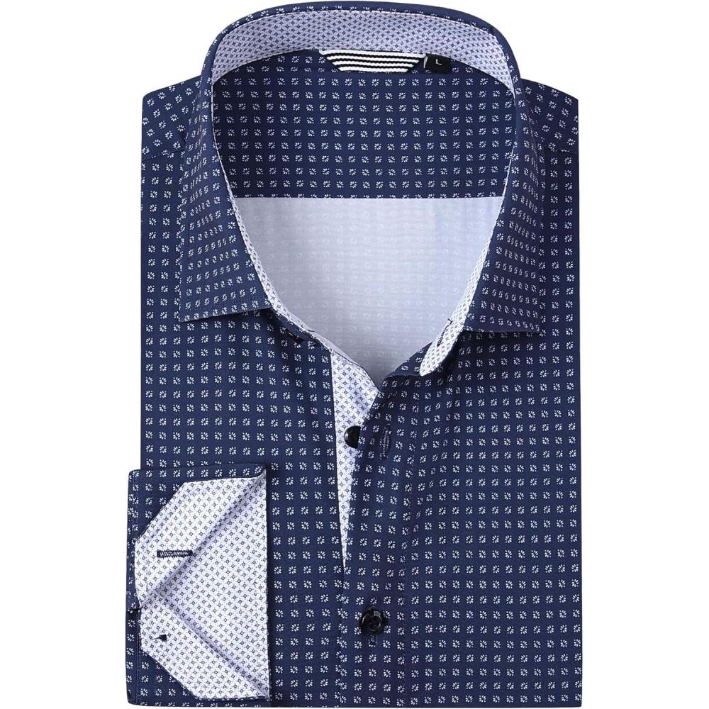 imageAlex Vando Mens Printed Dress Shirts Long Sleeve Regular Fit Button Down ShirtNavy Dots 68