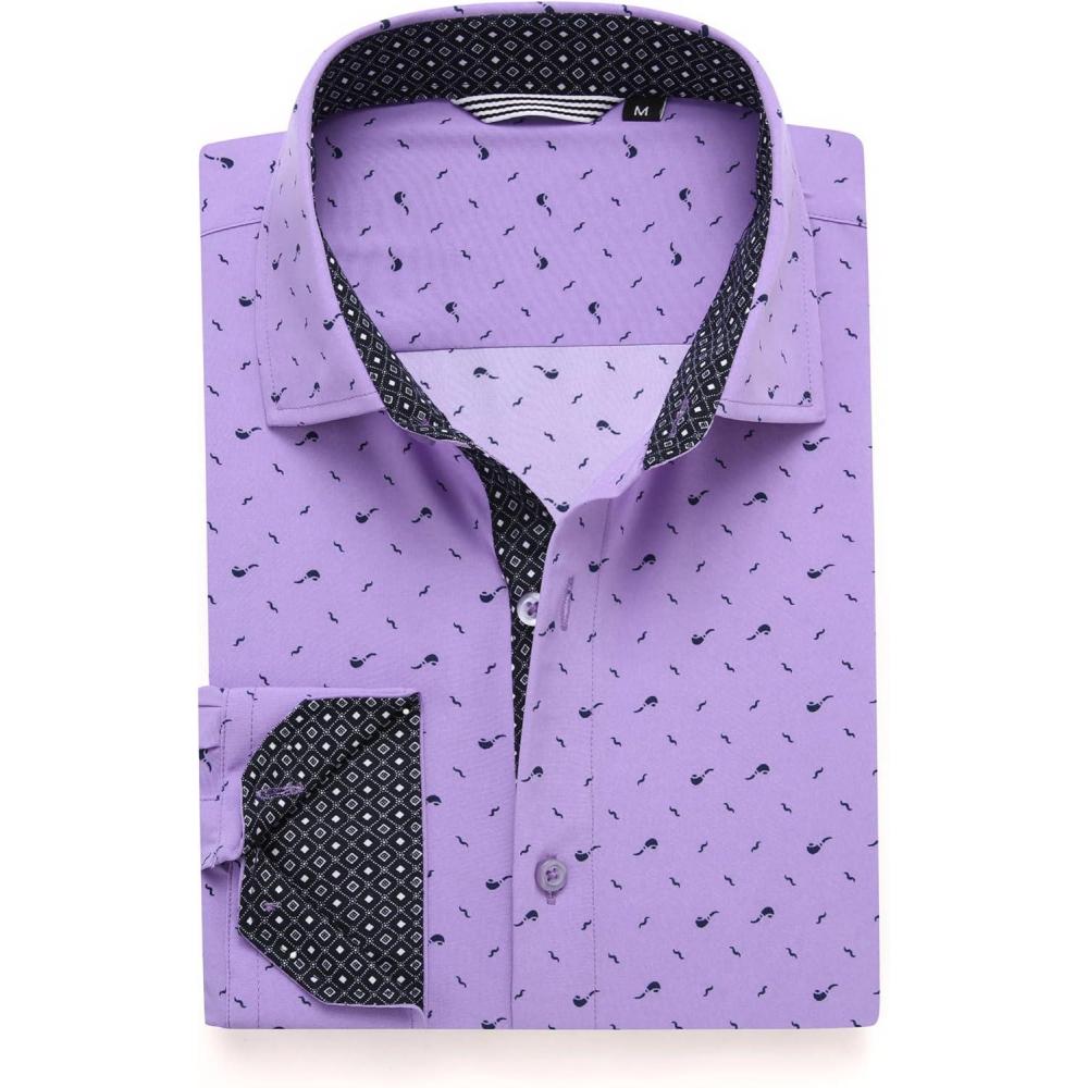 imageAlex Vando Mens Printed Dress Shirts Long Sleeve Regular Fit Button Down ShirtPurple 6370