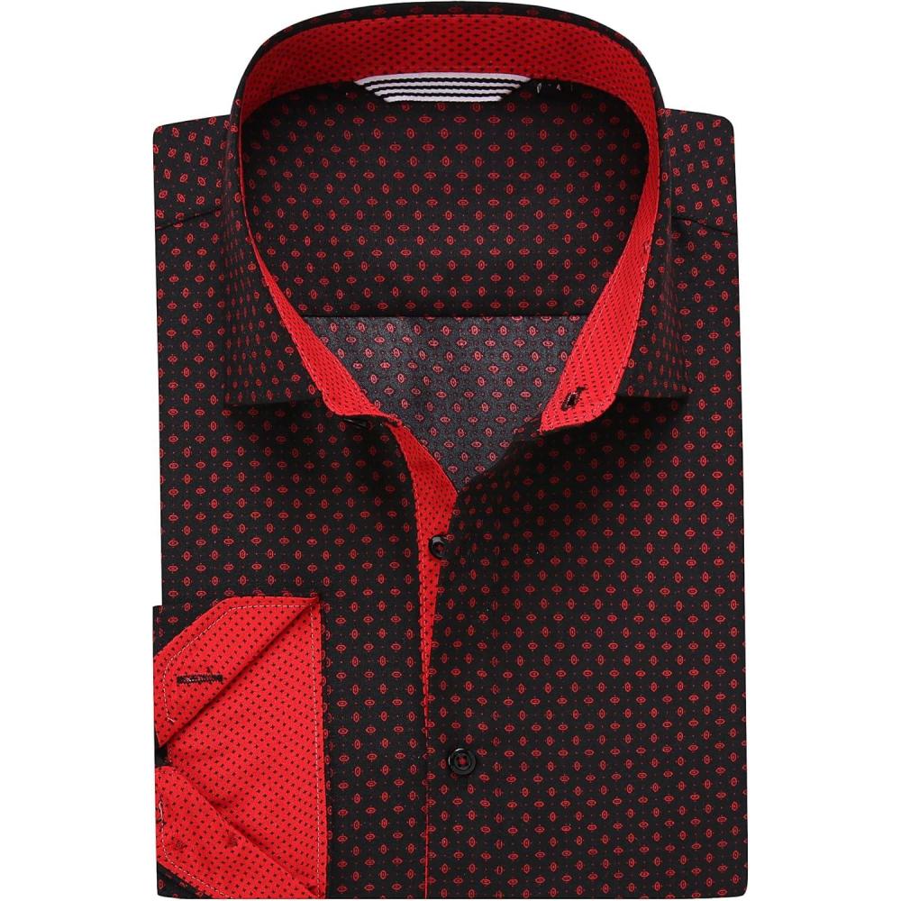 imageAlex Vando Mens Printed Dress Shirts Long Sleeve Regular Fit Button Down ShirtRed 1812