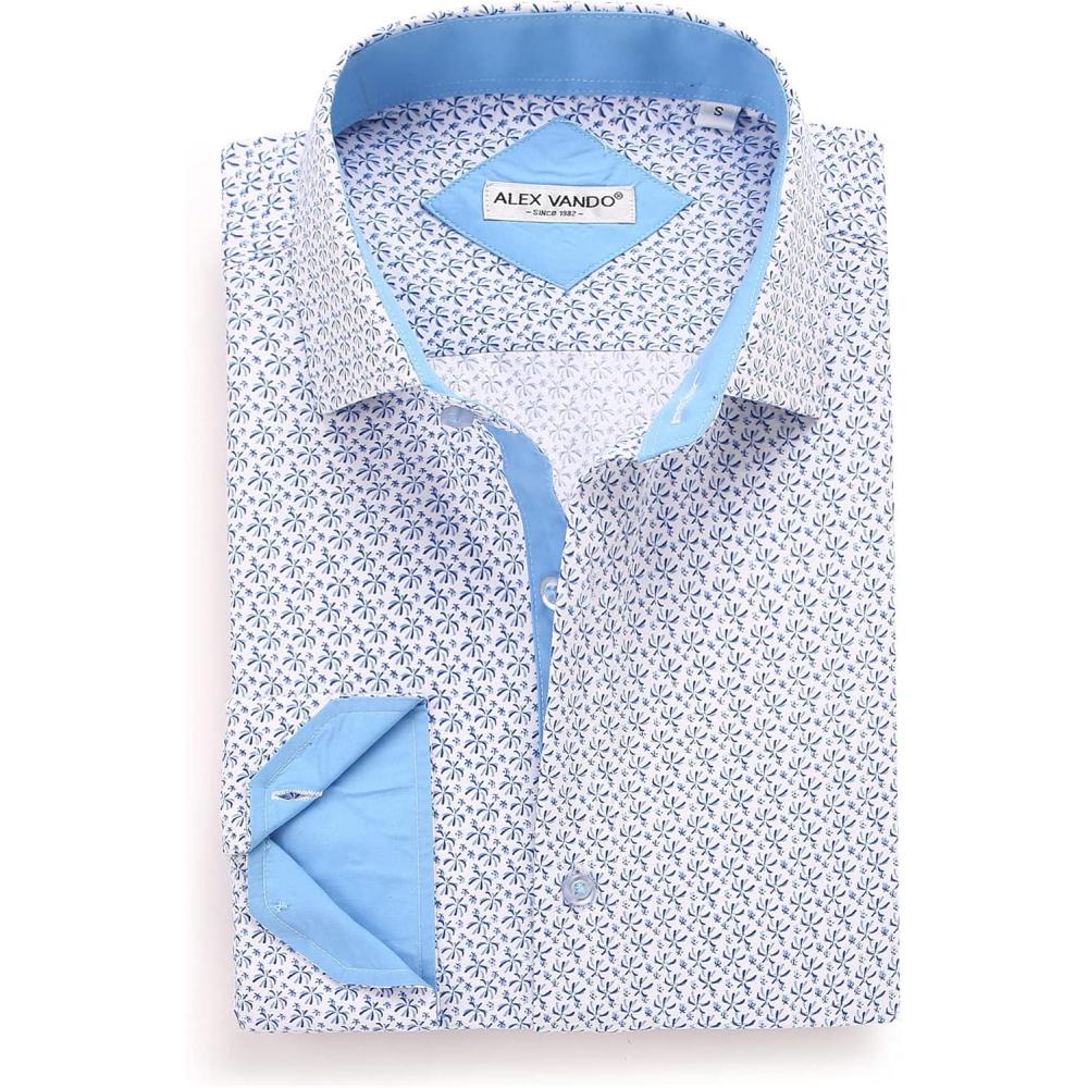 imageAlex Vando Mens Printed Dress Shirts Long Sleeve Regular Fit Button Down ShirtWhite6495
