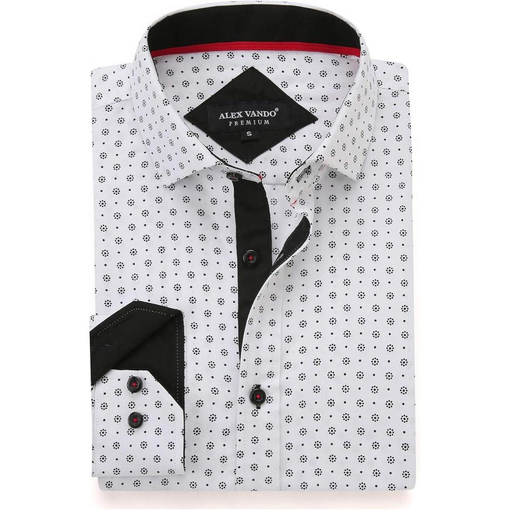 imageAlex Vando Mens Printed Dress Shirts Long Sleeve Regular Fit Button Down ShirtWhite709