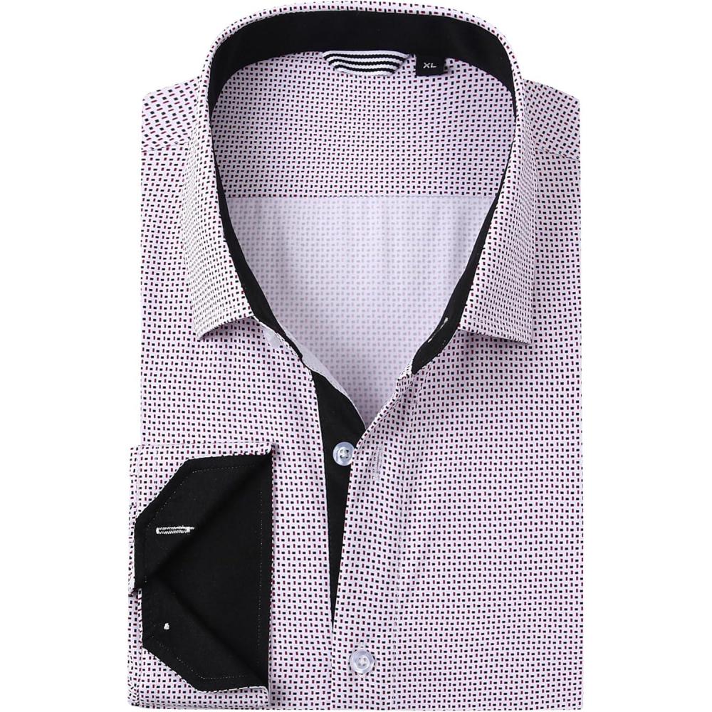 imageAlex Vando Mens Printed Dress Shirts Long Sleeve Regular Fit Button Down ShirtWine Black Square