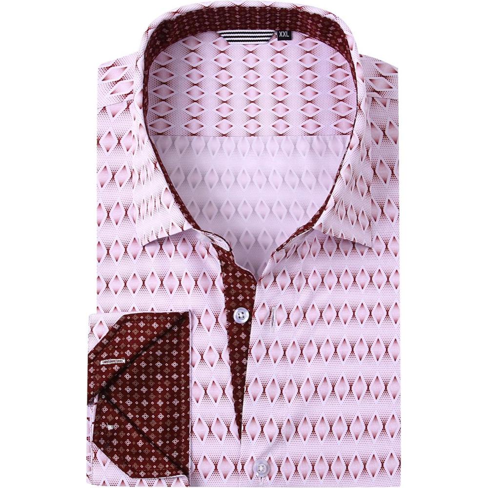 imageAlex Vando Mens Printed Dress Shirts Long Sleeve Regular Fit Button Down ShirtWine Diamond 74