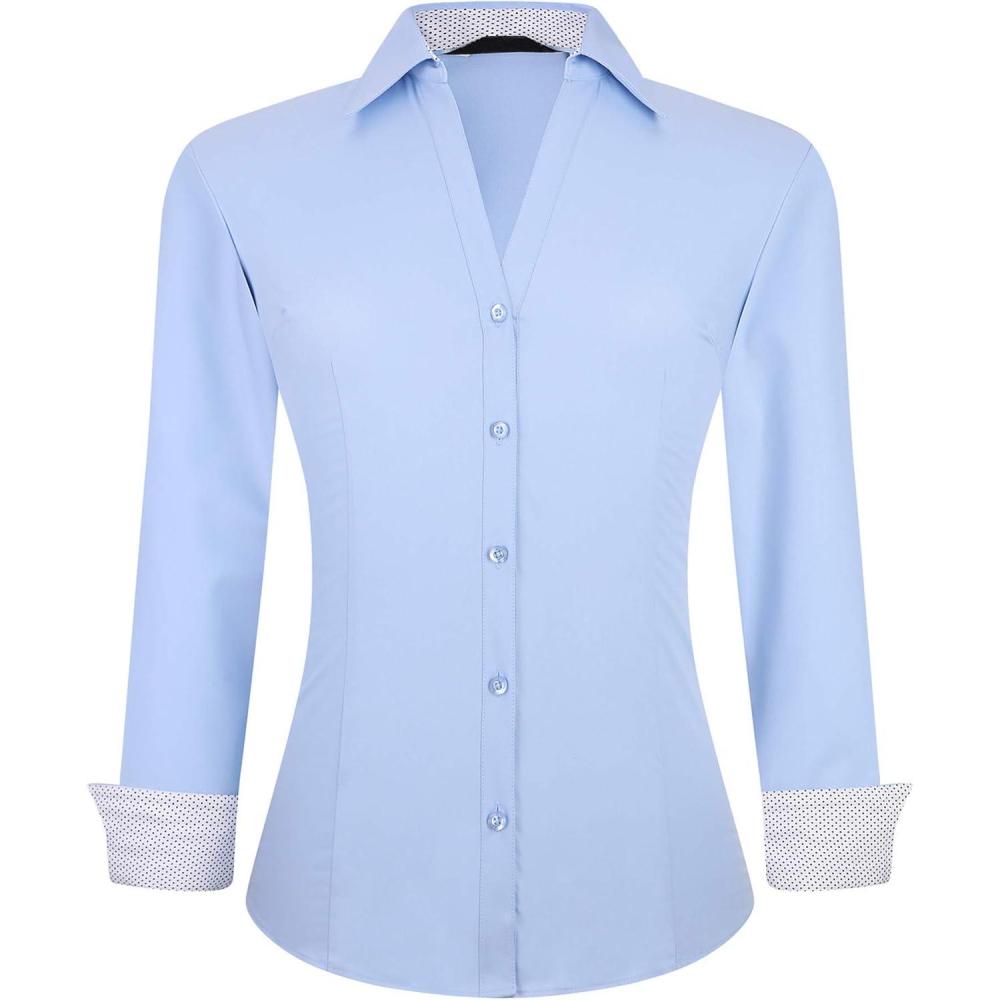 imageAlex Vando Womens Button Down Shirt Wrinkle Free Casual Long Sleeve Work Blouse TopsBlue