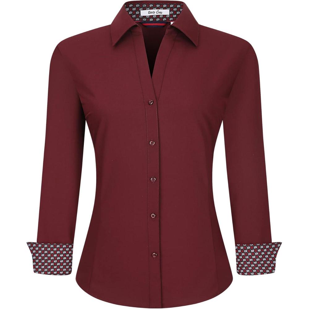imageAlex Vando Womens Button Down Shirt Wrinkle Free Casual Long Sleeve Work Blouse TopsBurgundy