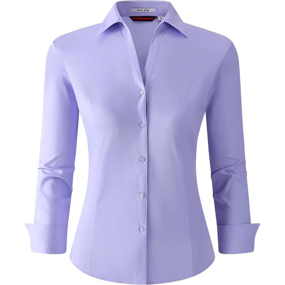 imageAlex Vando Womens Button Down Shirt Wrinkle Free Casual Long Sleeve Work Blouse TopsLilac