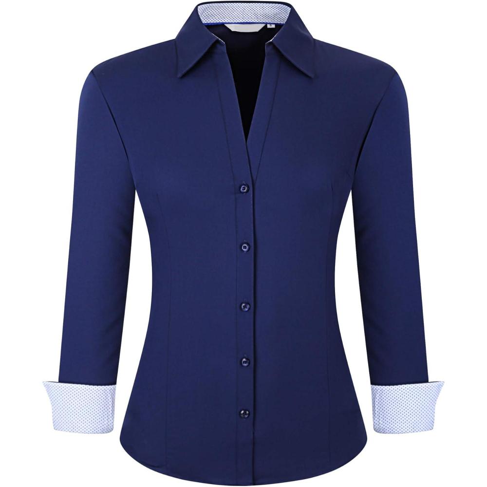 imageAlex Vando Womens Button Down Shirt Wrinkle Free Casual Long Sleeve Work Blouse TopsNavy