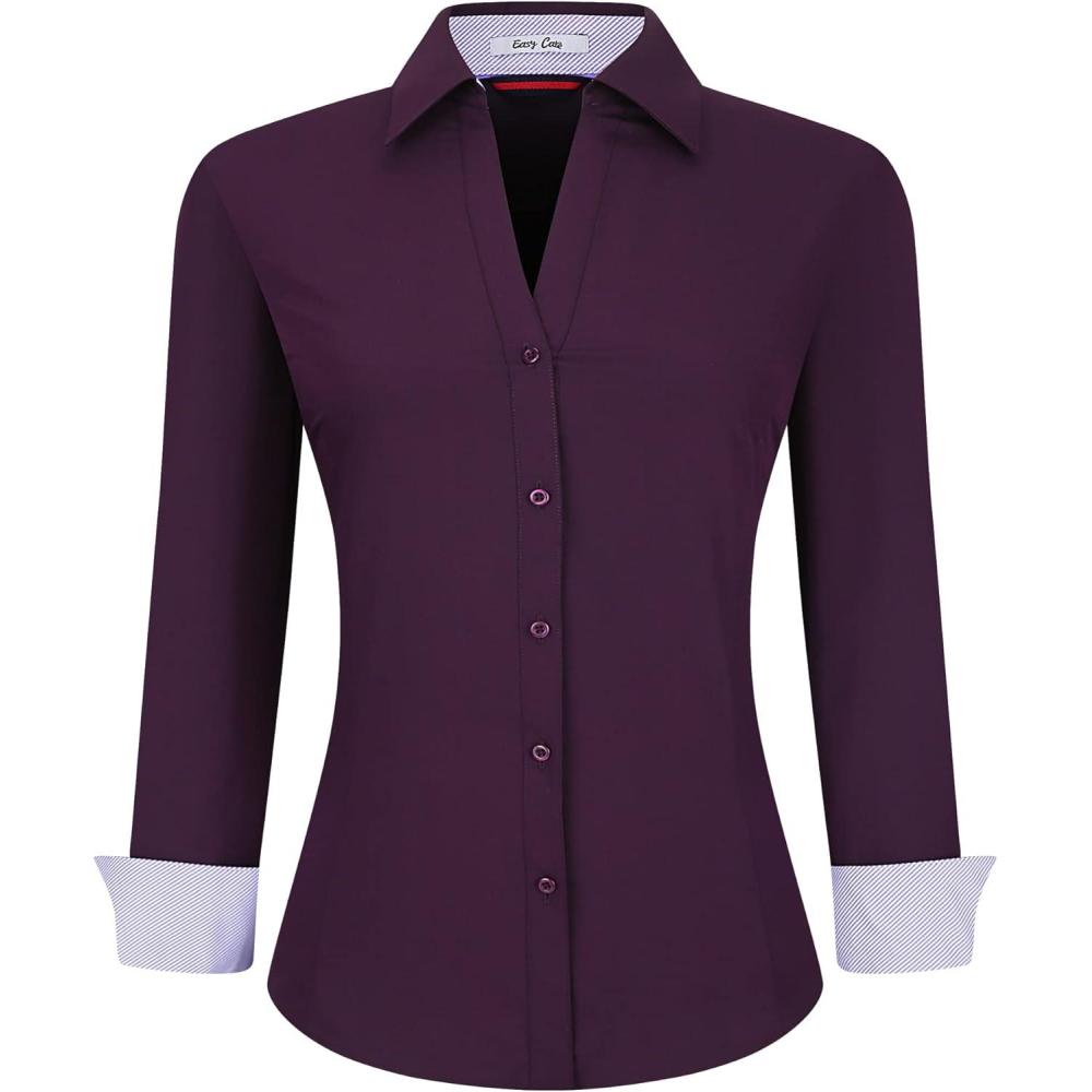 imageAlex Vando Womens Button Down Shirt Wrinkle Free Casual Long Sleeve Work Blouse TopsPurple