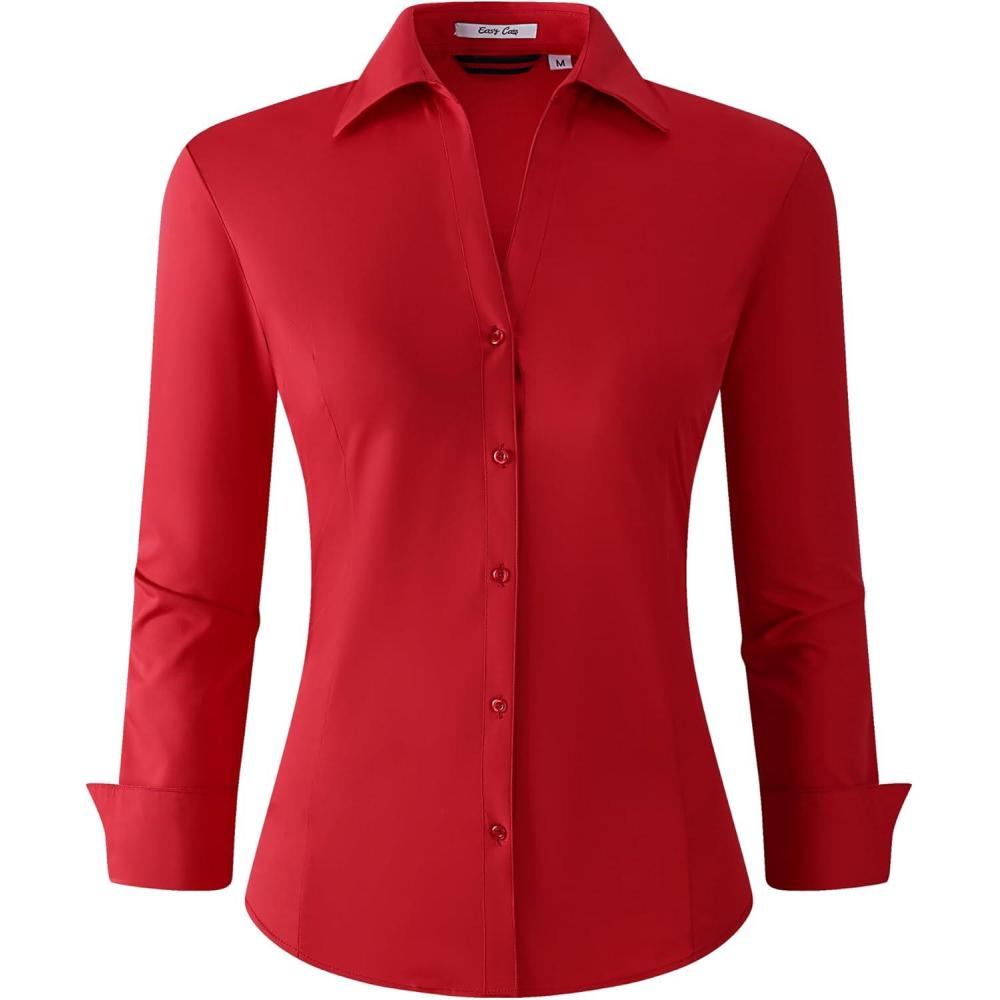 imageAlex Vando Womens Button Down Shirt Wrinkle Free Casual Long Sleeve Work Blouse TopsRed