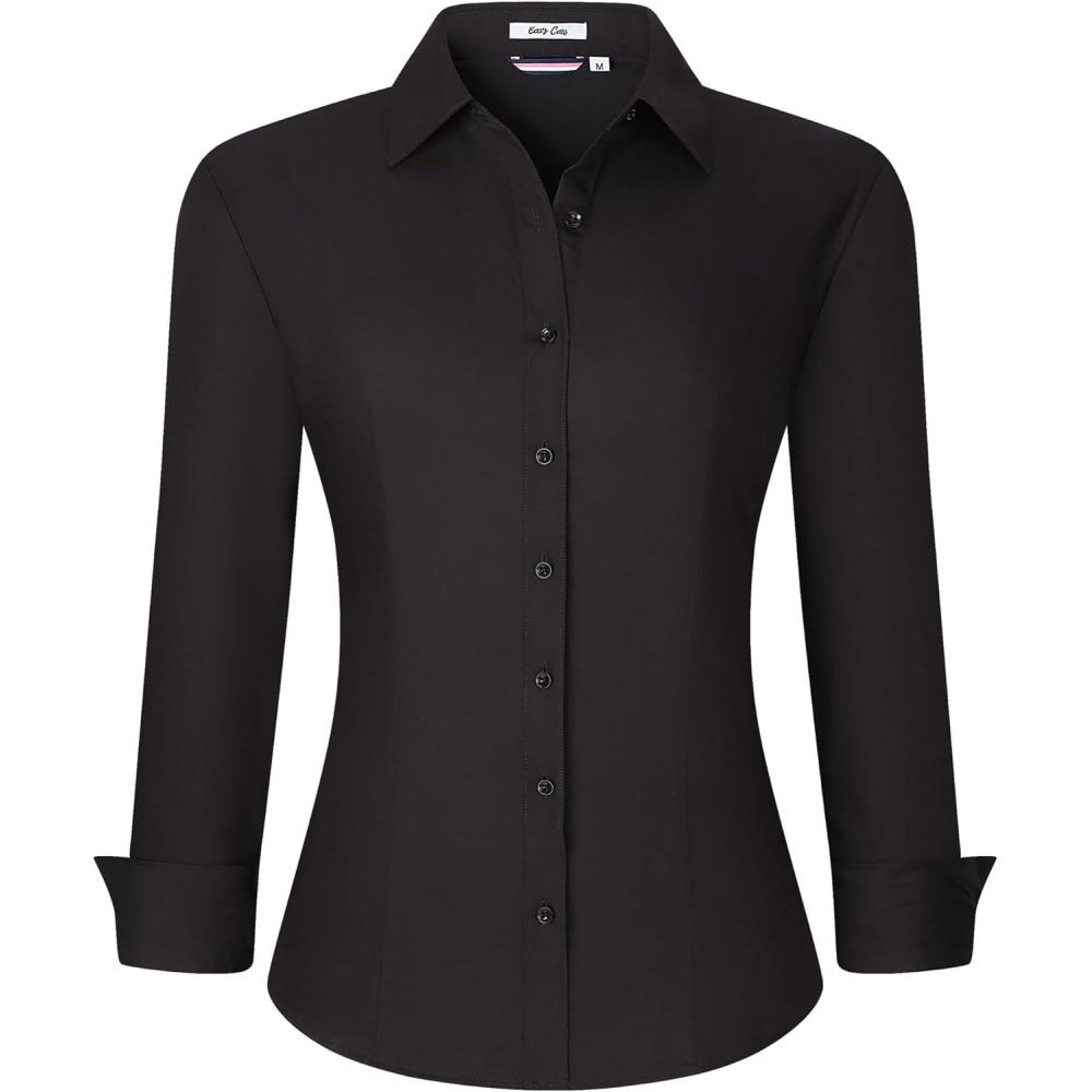 imageAlex Vando Womens Button Down Shirt Wrinkle Free Casual Long Sleeve Work Blouse TopsSolid Black