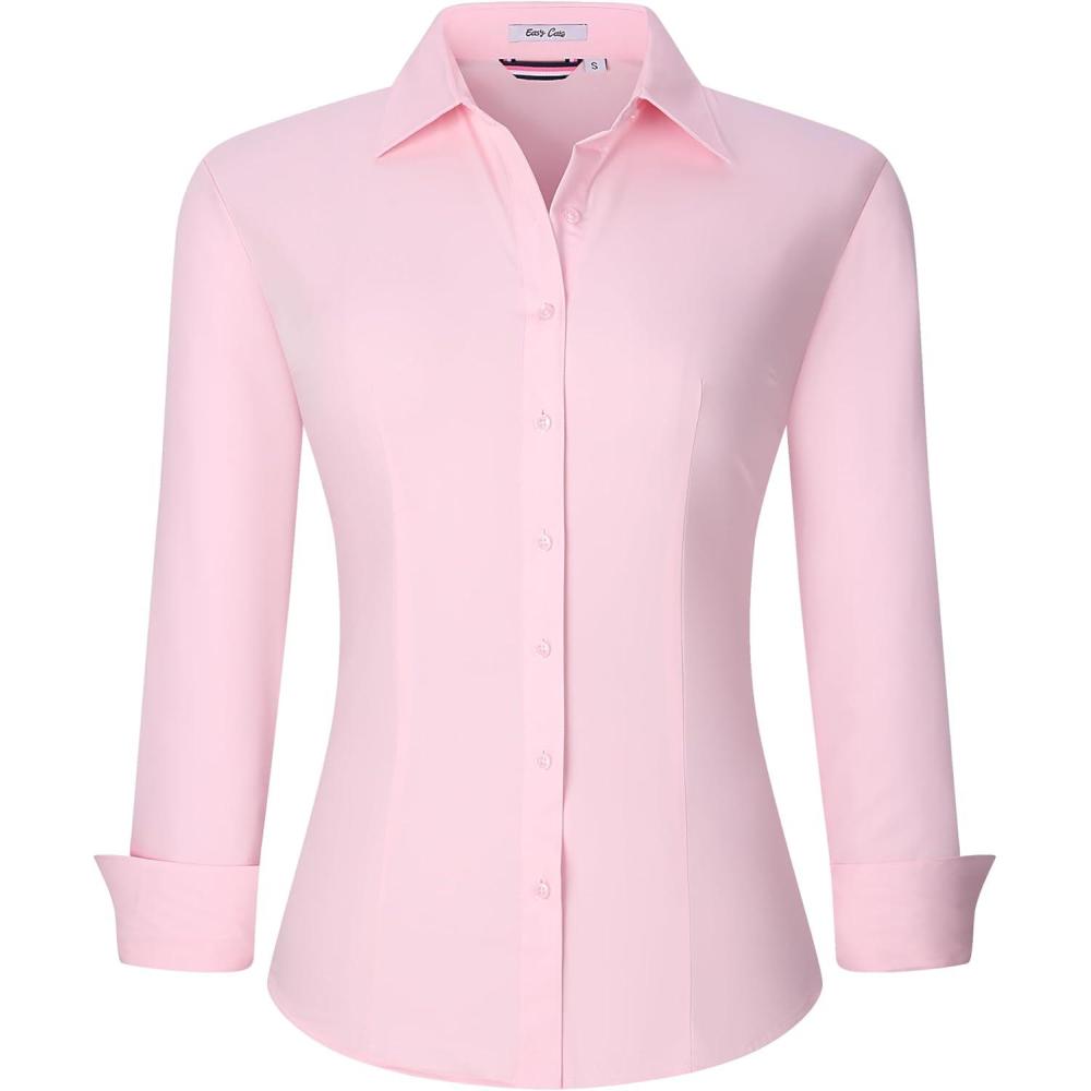 imageAlex Vando Womens Button Down Shirt Wrinkle Free Casual Long Sleeve Work Blouse TopsSolid Pink