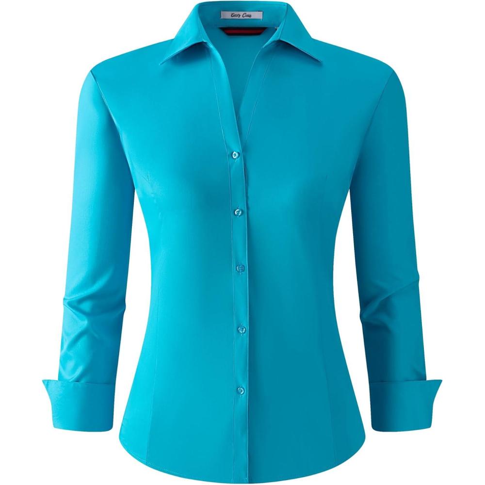 imageAlex Vando Womens Button Down Shirt Wrinkle Free Casual Long Sleeve Work Blouse TopsTurquoise