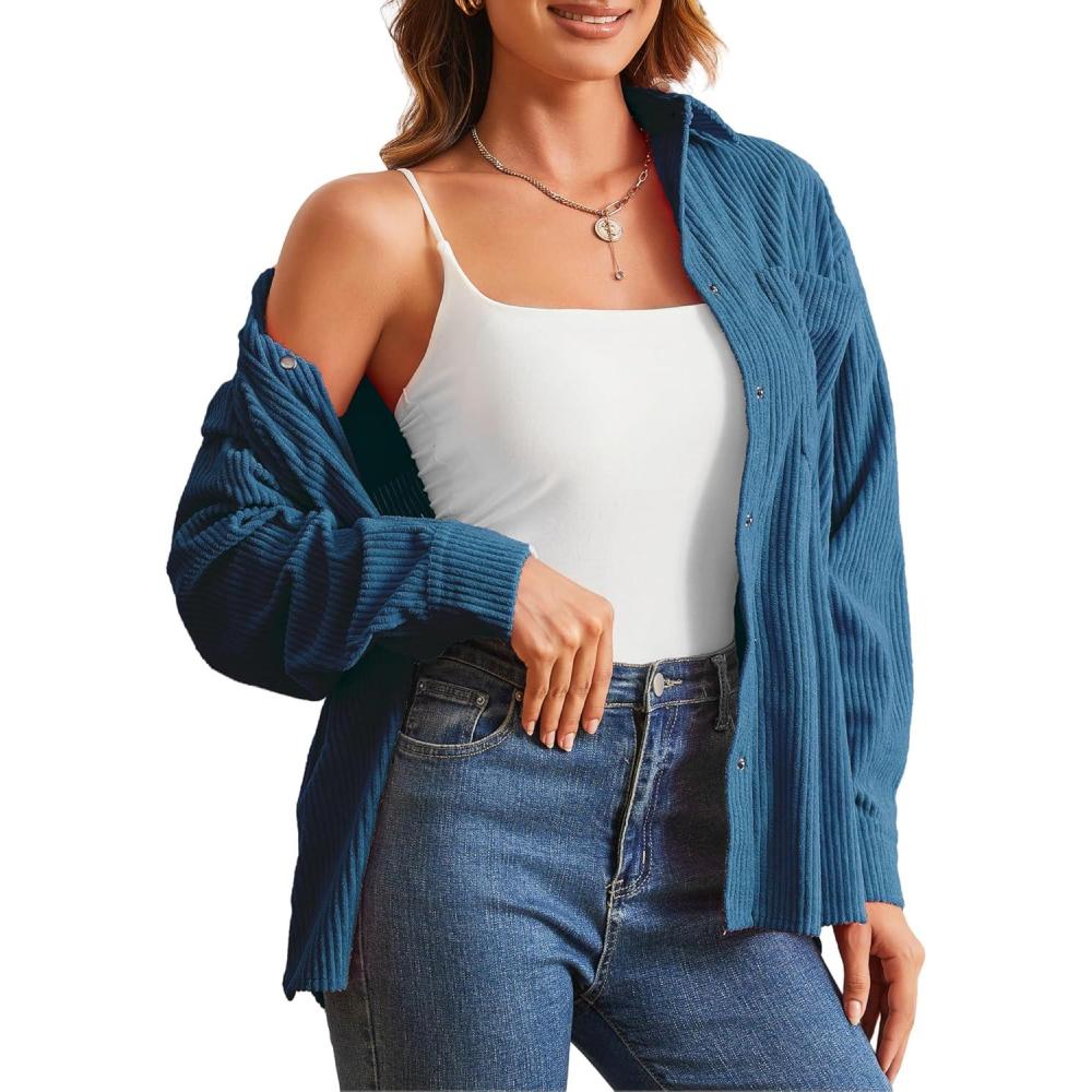 imageAlex Vando Womens Corduroy Shirts Long Sleeve Soft Boyfriend Button Down Shirts for WomenDusty Blue