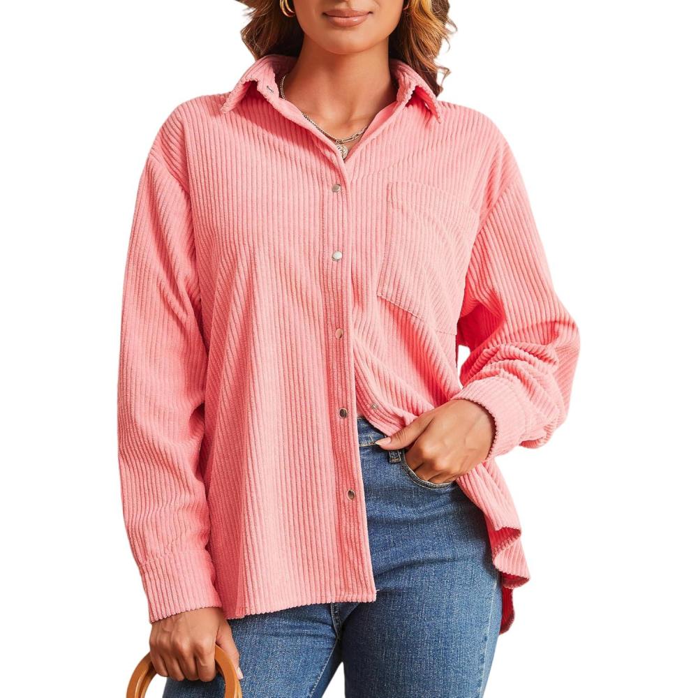 imageAlex Vando Womens Corduroy Shirts Long Sleeve Soft Boyfriend Button Down Shirts for WomenPink
