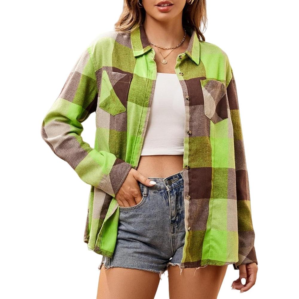 imageAlex Vando Womens Flannel Shirt Regular Long Sleeve Button Down Flannel Shirts for WomenGreenCoffee 01