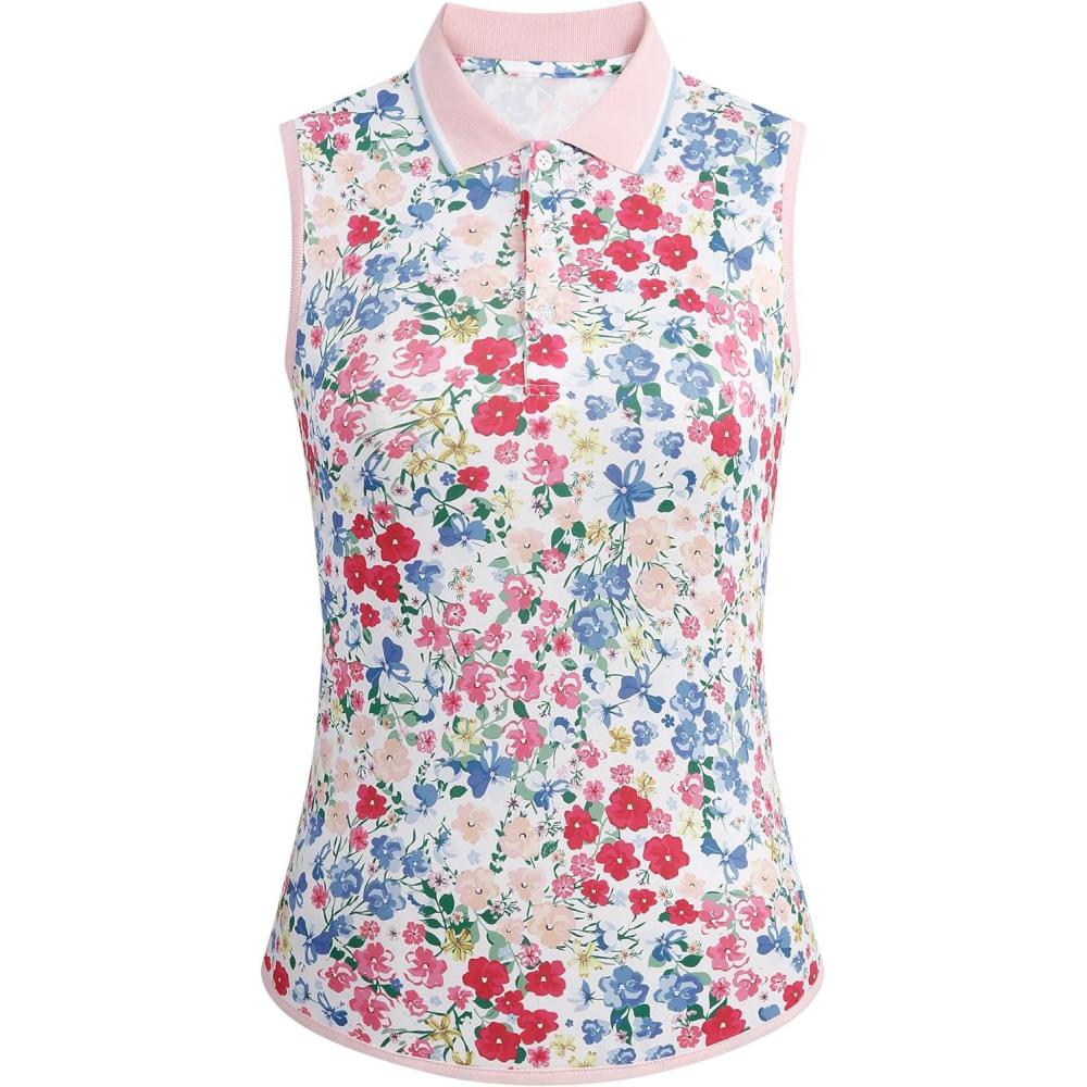 imageAlex Vando Womens Golf Shirts Moisture Wicking Lightweight Athletic Sports Polo ShirtPink Flower
