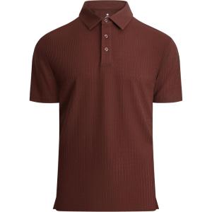 Alex Vando Mens Bubble Jacquard Polo Shirt Super Stretch Short Sleeve Polo Shirts for Men(152 Brick Red)