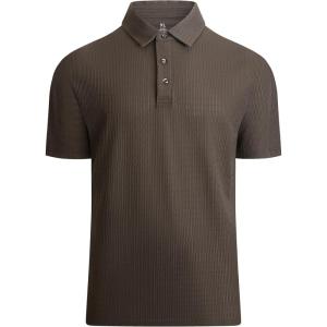 Alex Vando Mens Bubble Jacquard Polo Shirt Super Stretch Short Sleeve Polo Shirts for Men(152 Khaki)