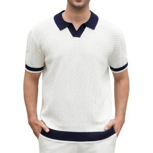 Alex Vando Mens Bubble Jacquard Polo Shirt Super Stretch Short Sleeve Polo Shirts for Men(6131 White)