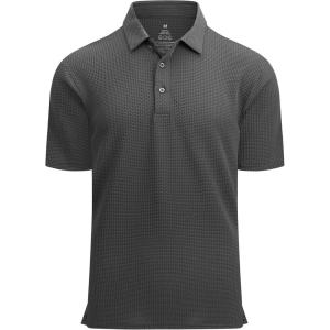 Alex Vando Mens Bubble Jacquard Polo Shirt Super Stretch Short Sleeve Polo Shirts for Men(Charcoal)
