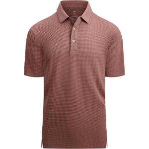 Alex Vando Mens Bubble Jacquard Polo Shirt Super Stretch Short Sleeve Polo Shirts for Men(Coffee)