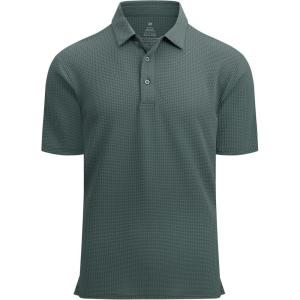 Alex Vando Mens Bubble Jacquard Polo Shirt Super Stretch Short Sleeve Polo Shirts for Men(Forest Green)