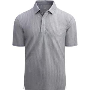 Alex Vando Mens Bubble Jacquard Polo Shirt Super Stretch Short Sleeve Polo Shirts for Men(Grey)