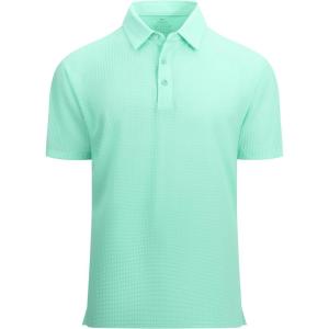 Alex Vando Mens Bubble Jacquard Polo Shirt Super Stretch Short Sleeve Polo Shirts for Men(Lake Green)