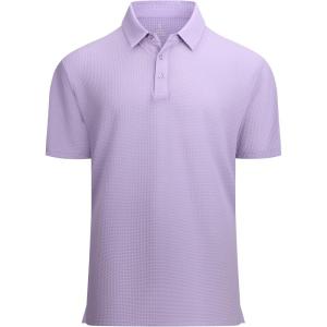 Alex Vando Mens Bubble Jacquard Polo Shirt Super Stretch Short Sleeve Polo Shirts for Men(Purple)