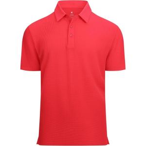 Alex Vando Mens Bubble Jacquard Polo Shirt Super Stretch Short Sleeve Polo Shirts for Men(Red)