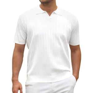 Alex Vando Mens Bubble Jacquard Polo Shirt Super Stretch Short Sleeve Polo Shirts for Men(Solid White)