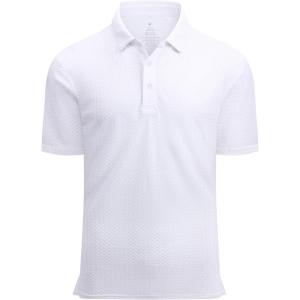 Alex Vando Mens Bubble Jacquard Polo Shirt Super Stretch Short Sleeve Polo Shirts for Men(White)