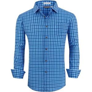Alex Vando Mens Button Down Shirts Wrinkle Free 4-Way Stretch Print Business Casual Shirt(015 Dark Blue Plaid)