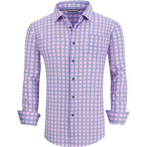 Alex Vando Mens Button Down Shirts Wrinkle Free 4-Way Stretch Print Business Casual Shirt(06 Blue/Red)