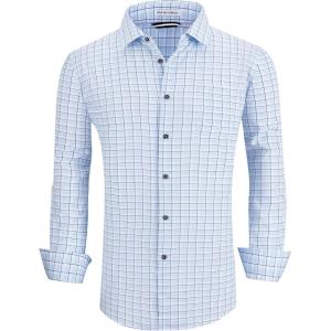 Alex Vando Mens Button Down Shirts Wrinkle Free 4-Way Stretch Print Business Casual Shirt(07 Blue Check)
